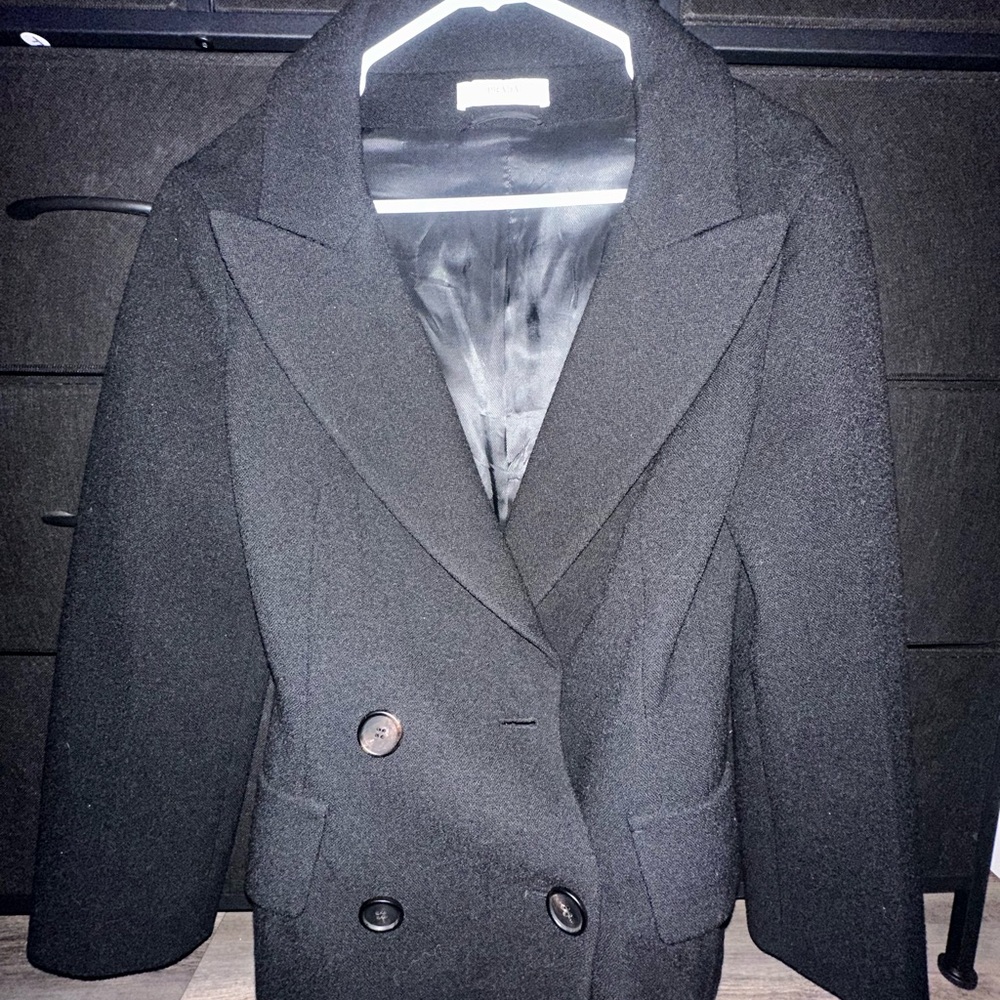 Prada Black Double-Breasted Wool Peacoat